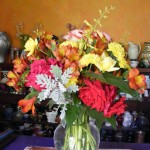 Alstromeria, dusty miller, fragrant sage, roses, and mums come together for this fall arrangement Alstromeria, dusty miller, fragrant sage, roses, and mums come together for this fall arrangement