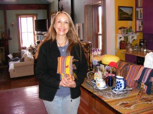 Kate w Guatamalan Gift Bag she made for Marfa Coffee