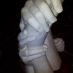 We have inherited this plaster cast of a family's hands that Dawn had cast in bronze. Detail!